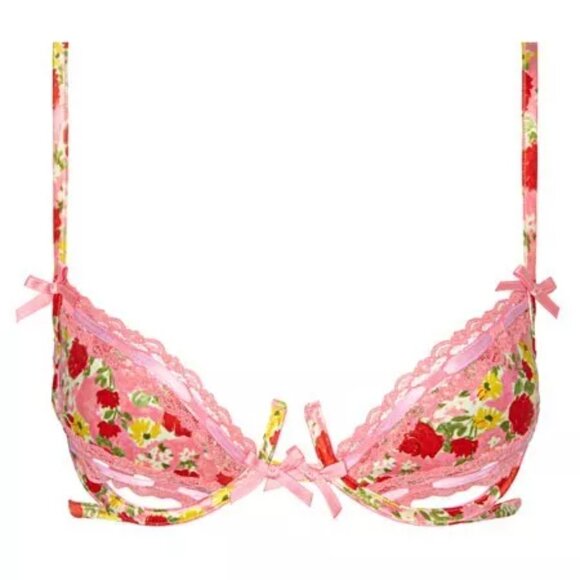 NWT For Love and Lemons Painterly Cutout Bra Pink Lace Floral Romantic Sz Large - Picture 4 of 11